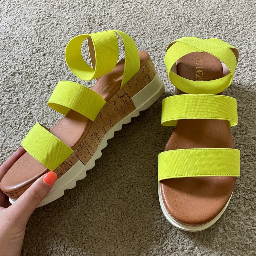 Neon yellow platform strappy sandals